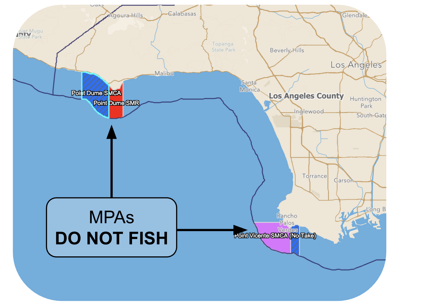California Marine Protected Areas map showing restricted fishing zones